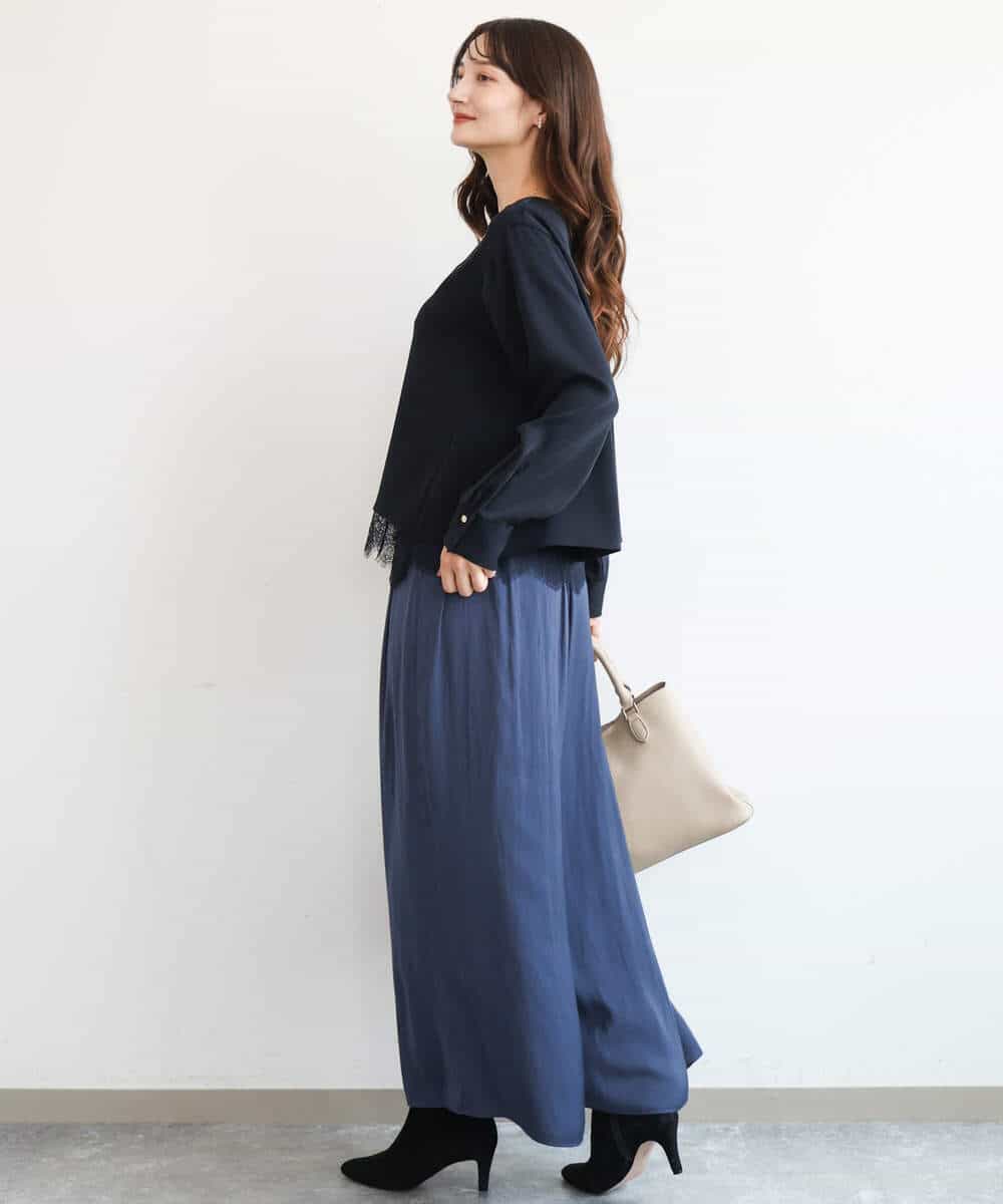 FKLAG52170 MK MICHEL KLEIN(MK ミッシェルクラン) [洗える]起毛サテンワイドパンツ マスタード