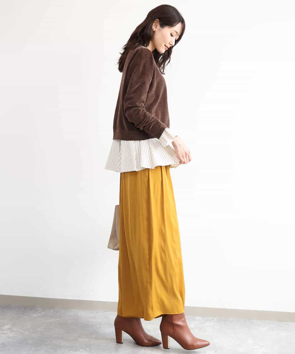 FKLAG52170 MK MICHEL KLEIN(MK ミッシェルクラン) [洗える]起毛サテンワイドパンツ マスタード
