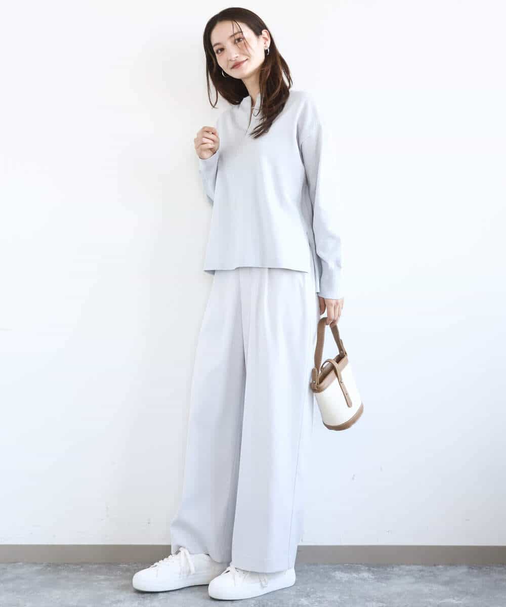 FKLGD21160 MK MICHEL KLEIN(MK ミッシェルクラン) [洗える]TRストレッチワイドパンツ ライトグレー