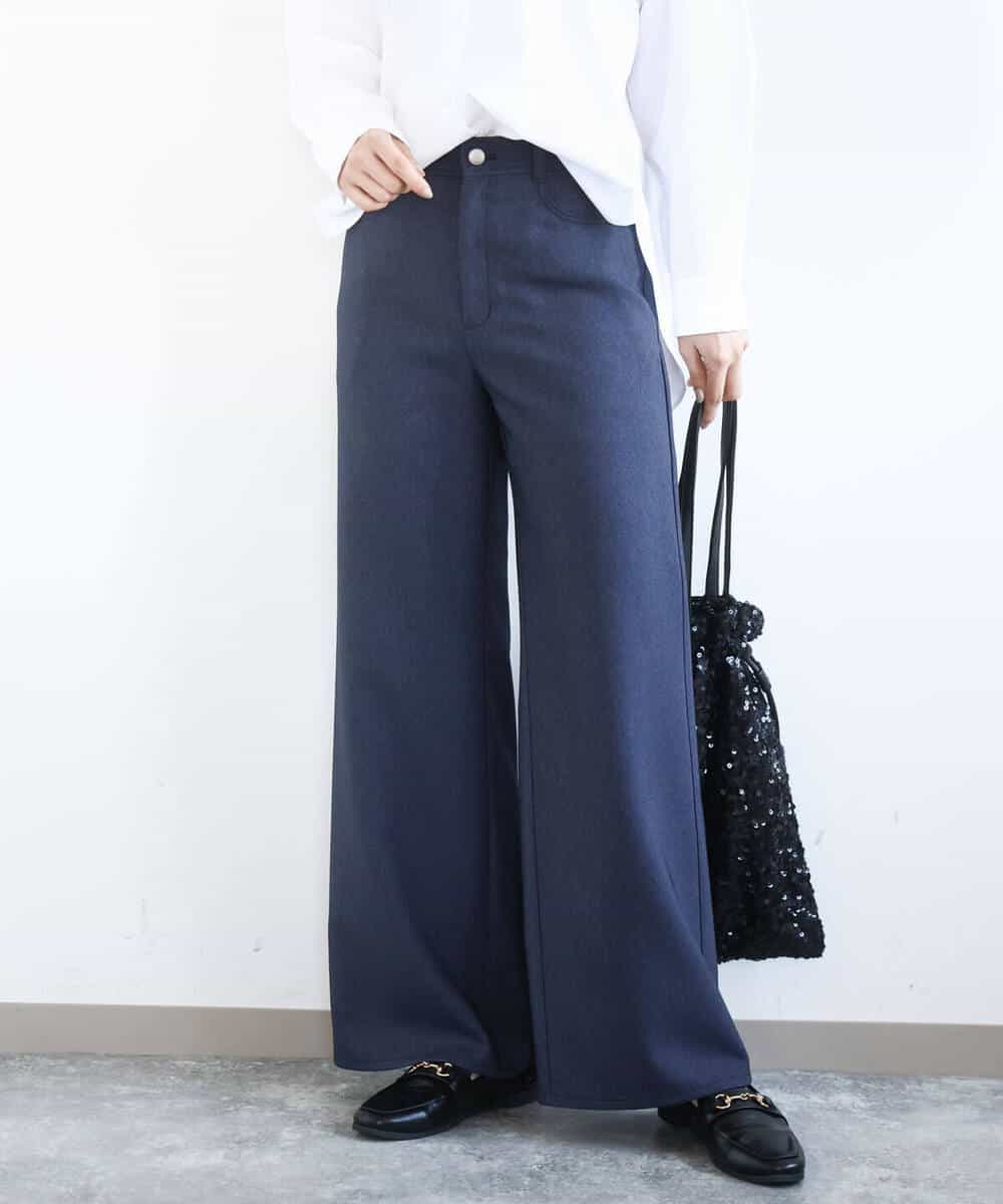 FKLGD27160 MK MICHEL KLEIN(MK ミッシェルクラン) [洗える]デニムライク ストレートワイドパンツ ネイビー
