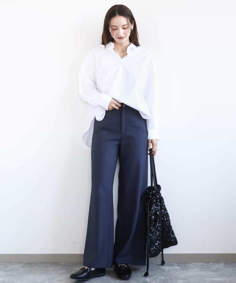 FKLGD27160 MK MICHEL KLEIN(MK ミッシェルクラン) [洗える]デニムライク ストレートワイドパンツ ネイビー