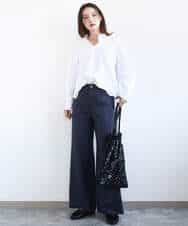 FKLGD27160 MK MICHEL KLEIN(MK ミッシェルクラン) [洗える]デニムライク ストレートワイドパンツ ネイビー