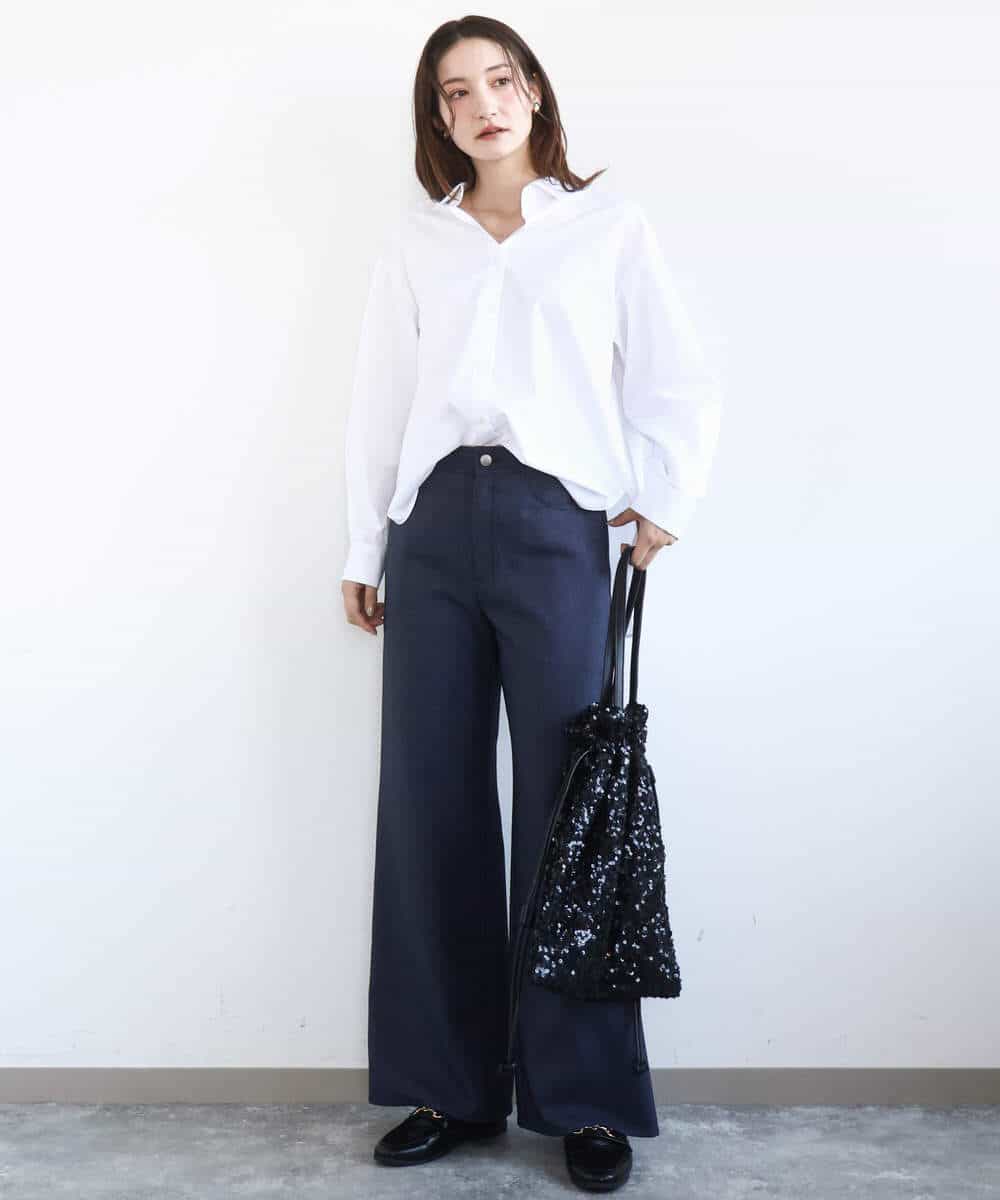 FKLGD27160 MK MICHEL KLEIN(MK ミッシェルクラン) [洗える]デニムライク ストレートワイドパンツ ネイビー