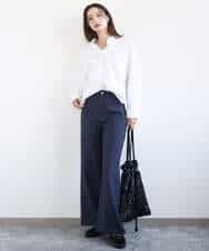 FKLGD27160 MK MICHEL KLEIN(MK ミッシェルクラン) [洗える]デニムライク ストレートワイドパンツ ネイビー