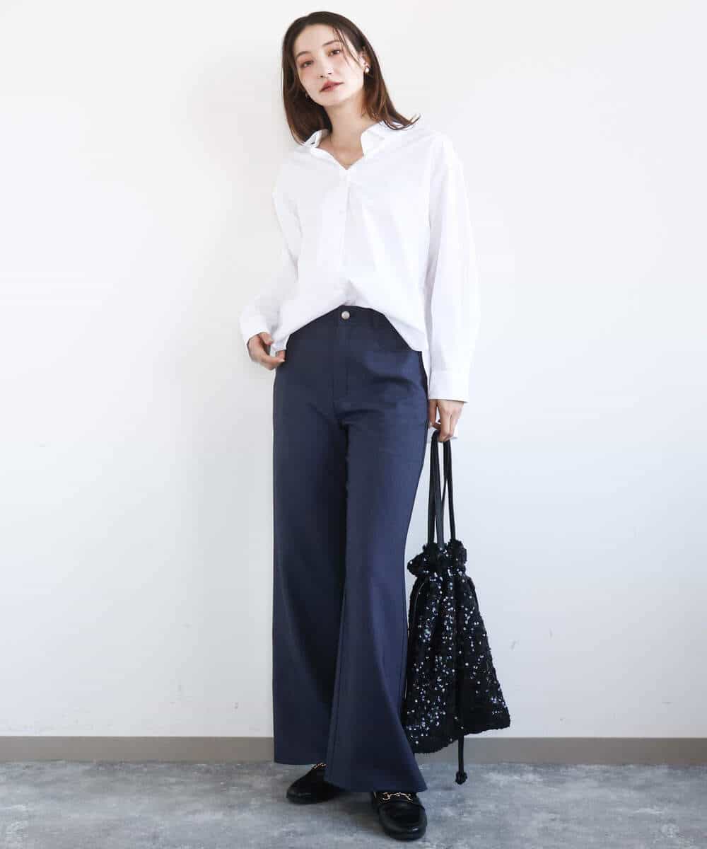 FKLGD27160 MK MICHEL KLEIN(MK ミッシェルクラン) [洗える]デニムライク ストレートワイドパンツ ネイビー