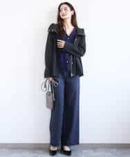 FKLGD27160 MK MICHEL KLEIN(MK ミッシェルクラン) [洗える]デニムライク ストレートワイドパンツ ネイビー