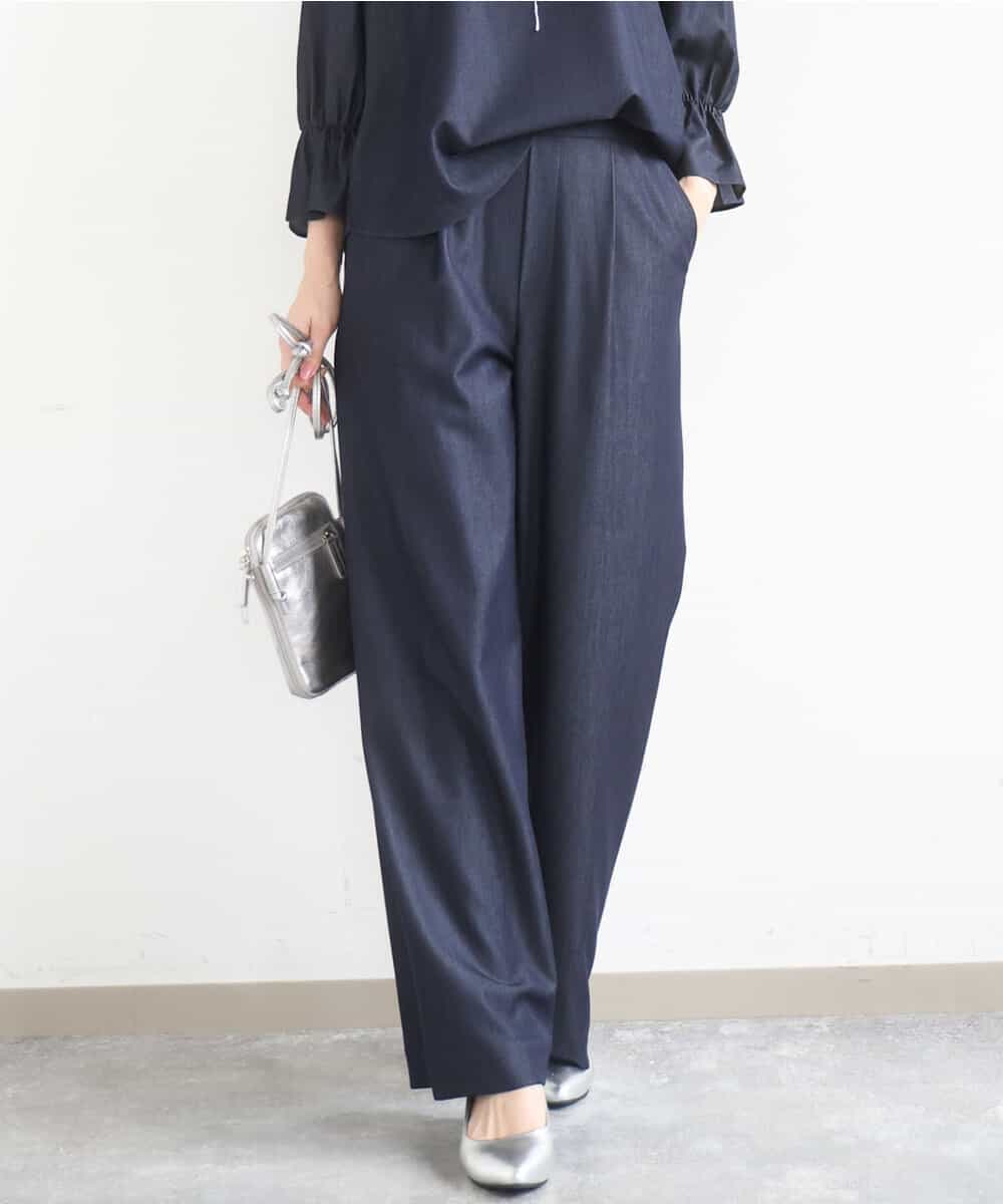 FKLGD30160 MK MICHEL KLEIN(MK ミッシェルクラン) [SANAGARAシリーズ/UVカット/接触冷感/洗える]デニムライク ワイドパンツ ネイビー