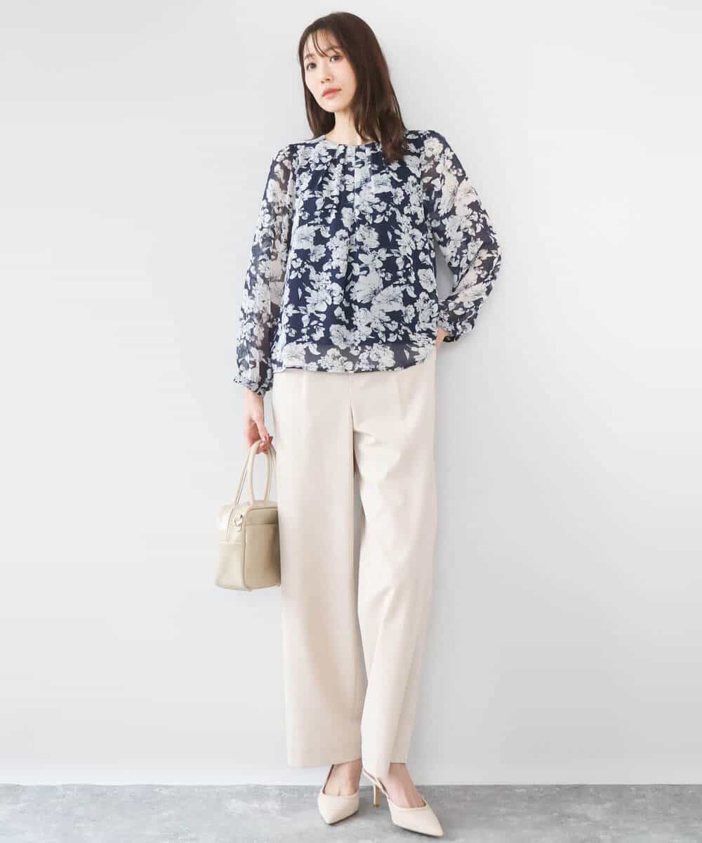 FKLGD30160 MK MICHEL KLEIN(MK ミッシェルクラン) [SANAGARAシリーズ/UVカット/接触冷感/洗える]デニムライク ワイドパンツ ネイビー