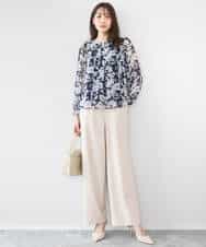 FKLGD30160 MK MICHEL KLEIN(MK ミッシェルクラン) [SANAGARAシリーズ/UVカット/接触冷感/洗える]デニムライク ワイドパンツ ネイビー