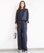 FKLGD30160 MK MICHEL KLEIN(MK ミッシェルクラン) [SANAGARAシリーズ/UVカット/接触冷感/洗える]デニムライク ワイドパンツ ネイビー