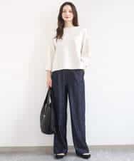 FKLGD30160 MK MICHEL KLEIN(MK ミッシェルクラン) [SANAGARAシリーズ/UVカット/接触冷感/洗える]デニムライク ワイドパンツ ネイビー