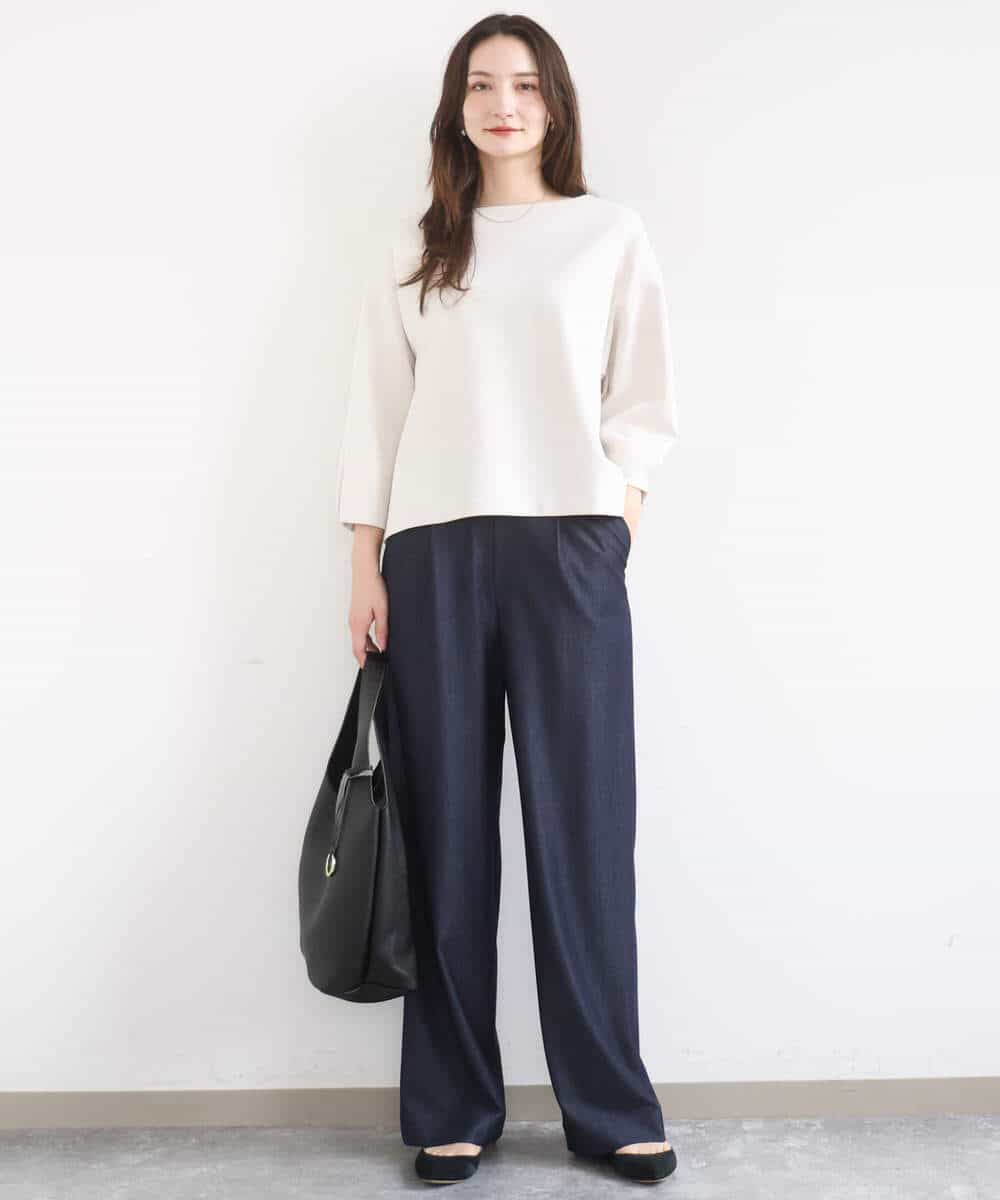 FKLGD30160 MK MICHEL KLEIN(MK ミッシェルクラン) [SANAGARAシリーズ/UVカット/接触冷感/洗える]デニムライク ワイドパンツ ネイビー