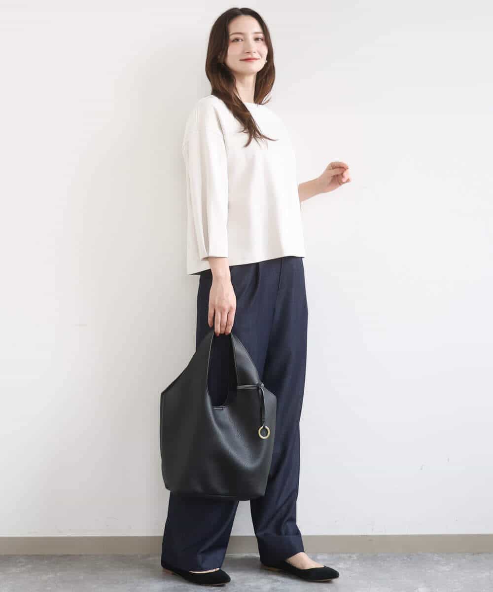 FKLGD30160 MK MICHEL KLEIN(MK ミッシェルクラン) [SANAGARAシリーズ/UVカット/接触冷感/洗える]デニムライク ワイドパンツ ネイビー