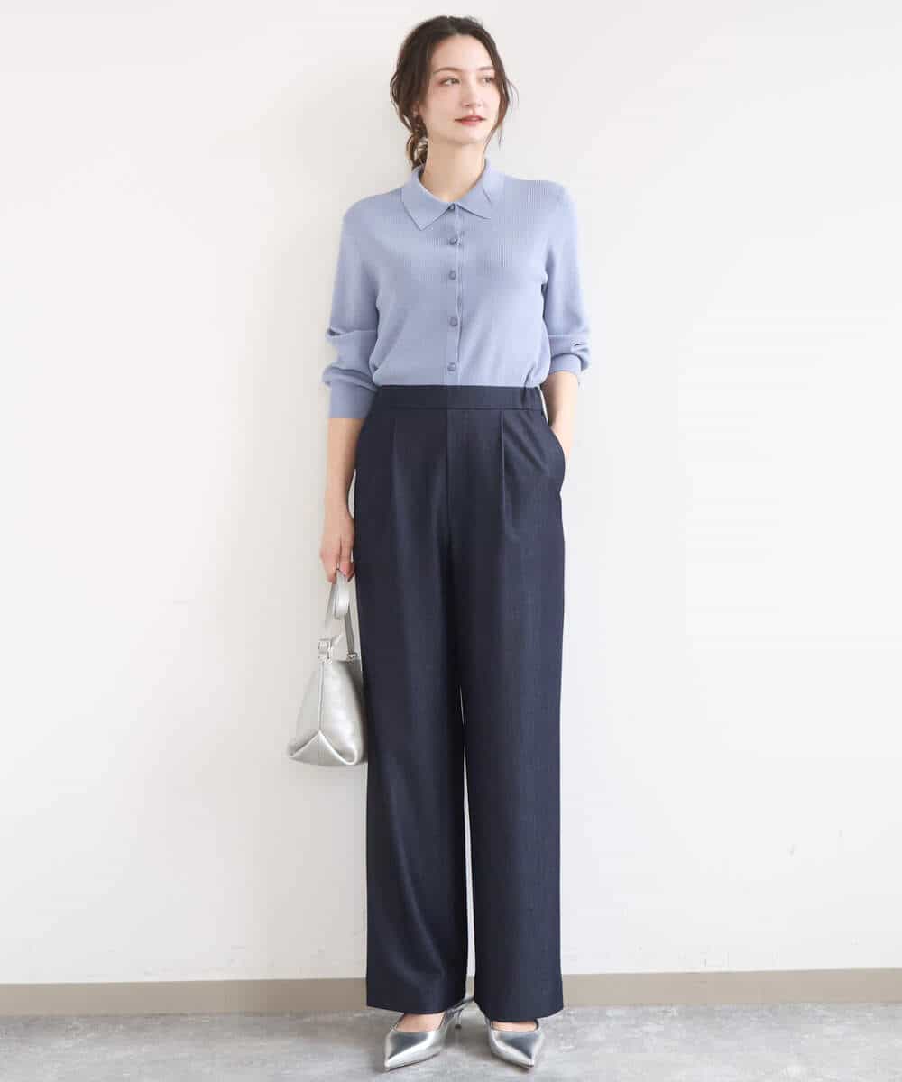 FKLGD30160 MK MICHEL KLEIN(MK ミッシェルクラン) [SANAGARAシリーズ/UVカット/接触冷感/洗える]デニムライク ワイドパンツ ネイビー