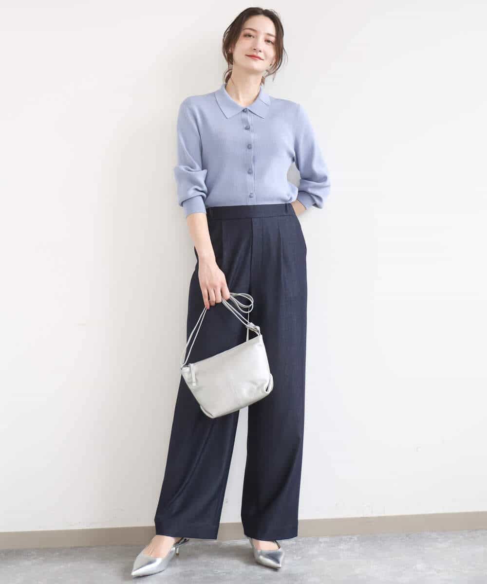 FKLGD30160 MK MICHEL KLEIN(MK ミッシェルクラン) [SANAGARAシリーズ/UVカット/接触冷感/洗える]デニムライク ワイドパンツ ネイビー