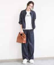 FKLGD30160 MK MICHEL KLEIN(MK ミッシェルクラン) [SANAGARAシリーズ/UVカット/接触冷感/洗える]デニムライク ワイドパンツ ネイビー