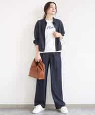 FKLGD30160 MK MICHEL KLEIN(MK ミッシェルクラン) [SANAGARAシリーズ/UVカット/接触冷感/洗える]デニムライク ワイドパンツ ネイビー