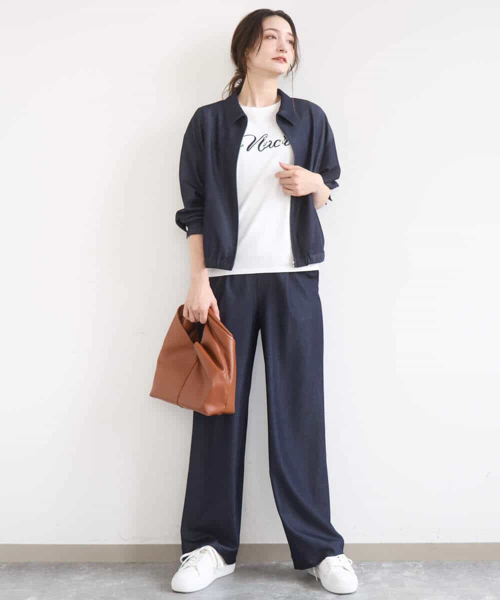 FKLGD30160 MK MICHEL KLEIN(MK ミッシェルクラン) [SANAGARAシリーズ/UVカット/接触冷感/洗える]デニムライク ワイドパンツ ネイビー