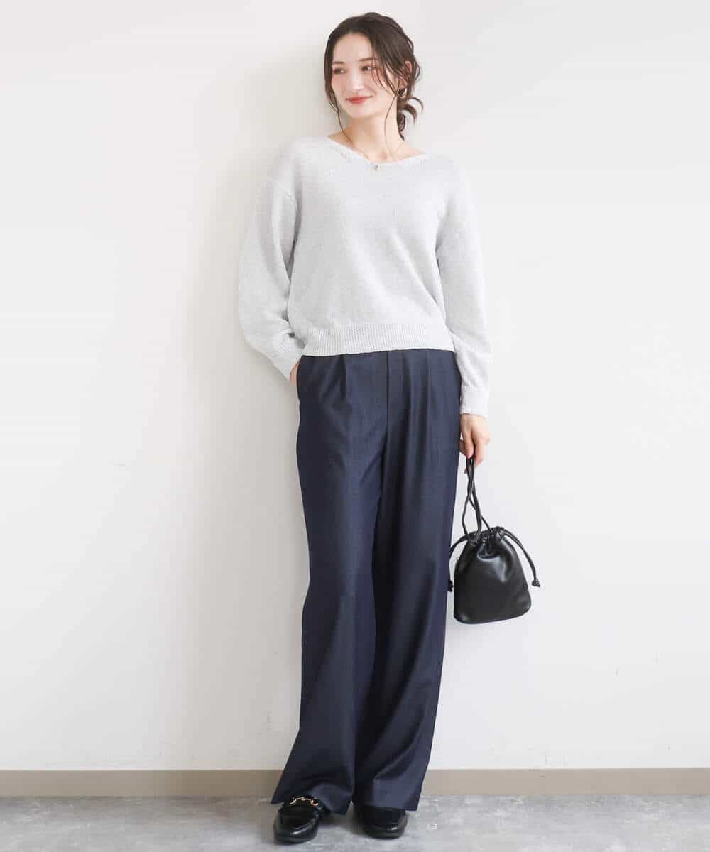 FKLGD30160 MK MICHEL KLEIN(MK ミッシェルクラン) [SANAGARAシリーズ/UVカット/接触冷感/洗える]デニムライク ワイドパンツ ネイビー