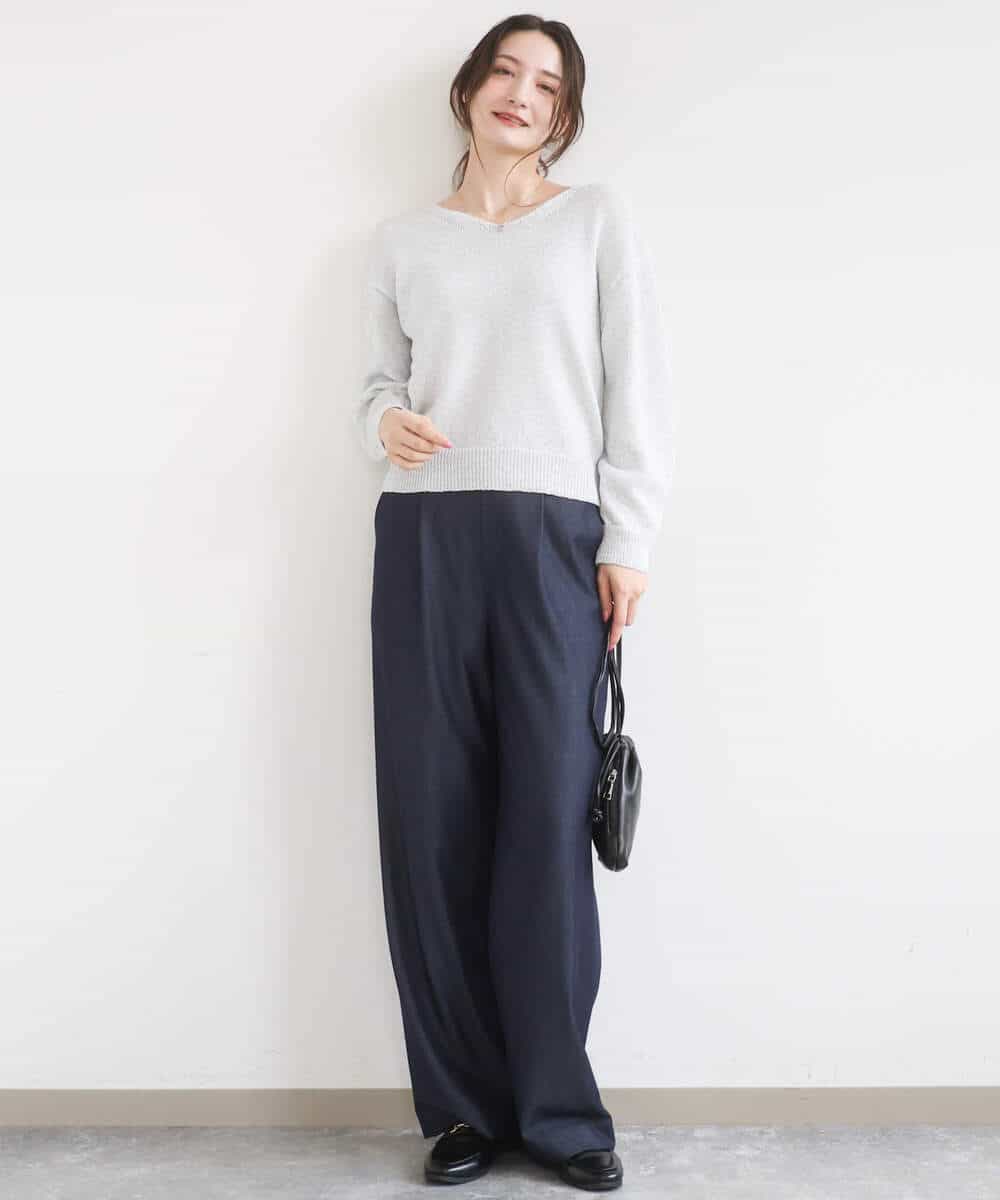 FKLGD30160 MK MICHEL KLEIN(MK ミッシェルクラン) [SANAGARAシリーズ/UVカット/接触冷感/洗える]デニムライク ワイドパンツ ネイビー