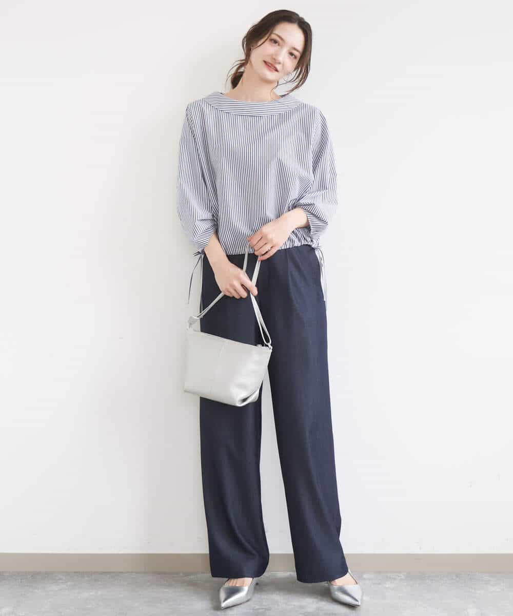 FKLGD30160 MK MICHEL KLEIN(MK ミッシェルクラン) [SANAGARAシリーズ/UVカット/接触冷感/洗える]デニムライク ワイドパンツ ネイビー