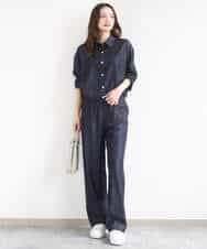 FKLGD30160 MK MICHEL KLEIN(MK ミッシェルクラン) [SANAGARAシリーズ/UVカット/接触冷感/洗える]デニムライク ワイドパンツ ネイビー