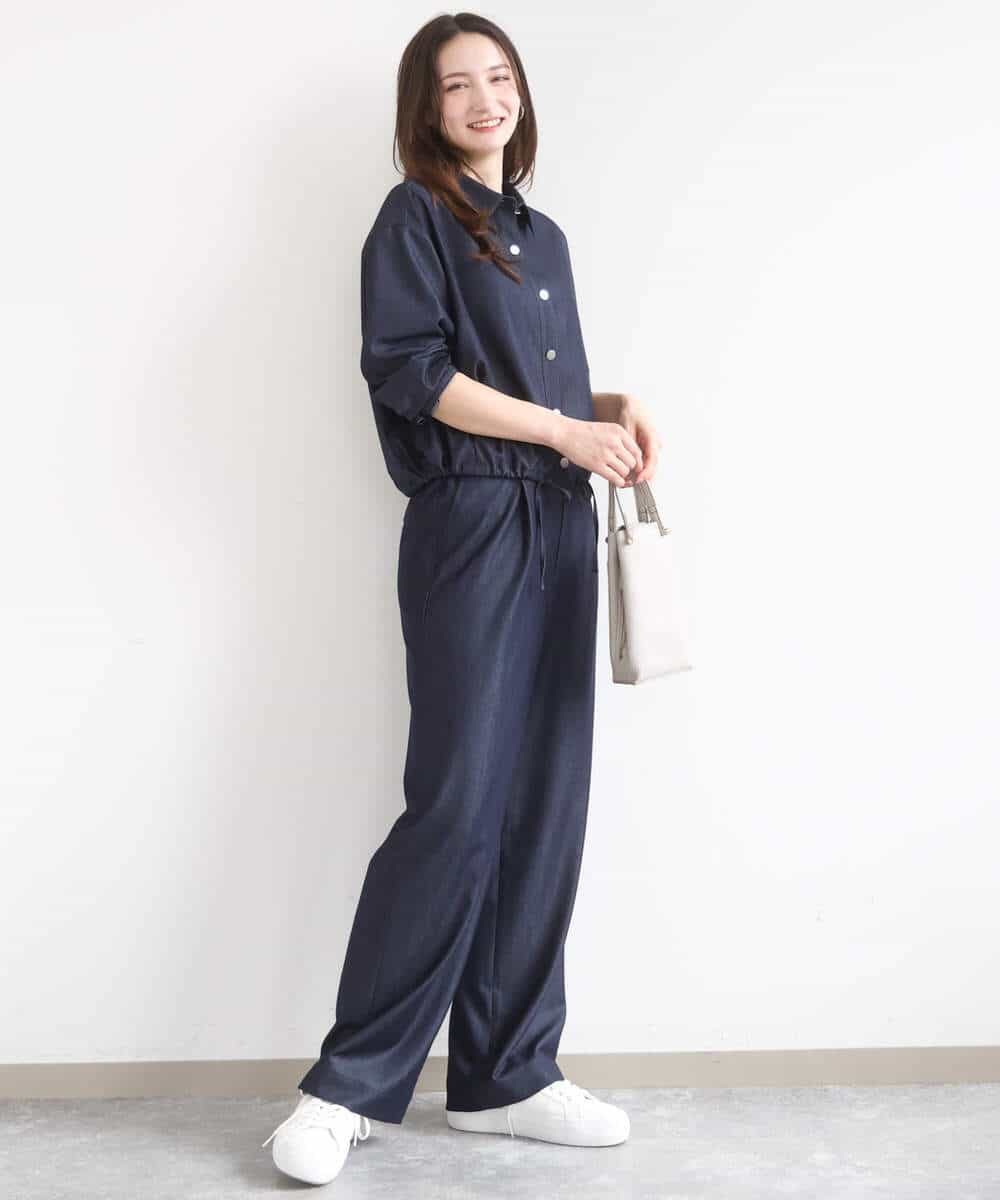FKLGD30160 MK MICHEL KLEIN(MK ミッシェルクラン) [SANAGARAシリーズ/UVカット/接触冷感/洗える]デニムライク ワイドパンツ ネイビー