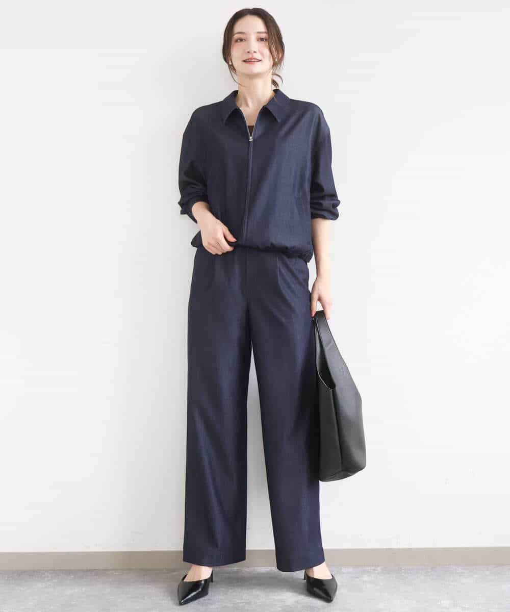 FKLGD30160 MK MICHEL KLEIN(MK ミッシェルクラン) [SANAGARAシリーズ/UVカット/接触冷感/洗える]デニムライク ワイドパンツ ネイビー