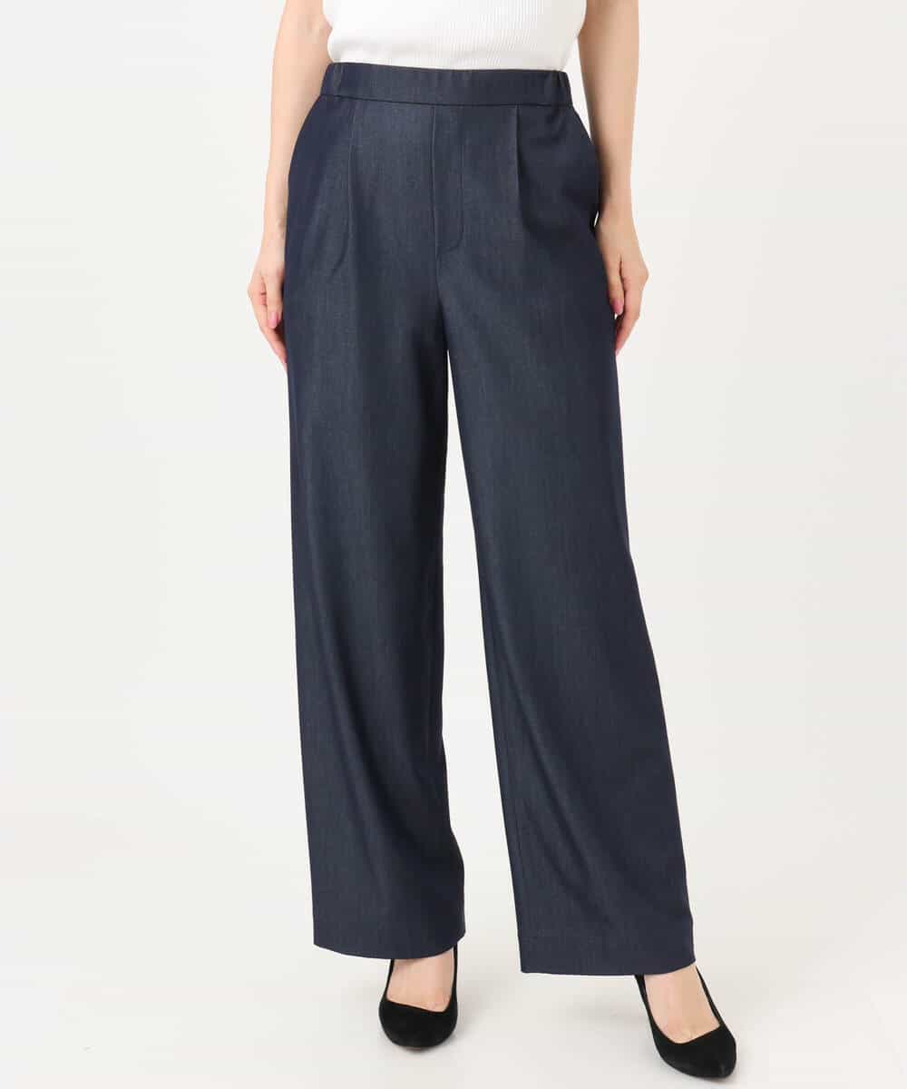 FKLGD30160 MK MICHEL KLEIN(MK ミッシェルクラン) [SANAGARAシリーズ/UVカット/接触冷感/洗える]デニムライク ワイドパンツ ネイビー