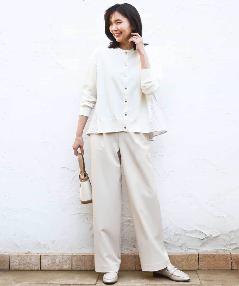 FKLGD30160 MK MICHEL KLEIN(MK ミッシェルクラン) [SANAGARAシリーズ/UVカット/接触冷感/洗える]デニムライク ワイドパンツ ネイビー