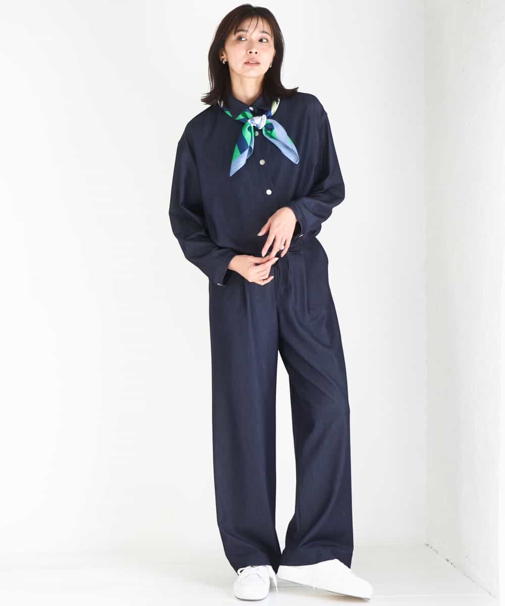 FKLGD30160 MK MICHEL KLEIN(MK ミッシェルクラン) [SANAGARAシリーズ/UVカット/接触冷感/洗える]デニムライク ワイドパンツ ネイビー