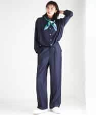 FKLGD30160 MK MICHEL KLEIN(MK ミッシェルクラン) [SANAGARAシリーズ/UVカット/接触冷感/洗える]デニムライク ワイドパンツ ネイビー