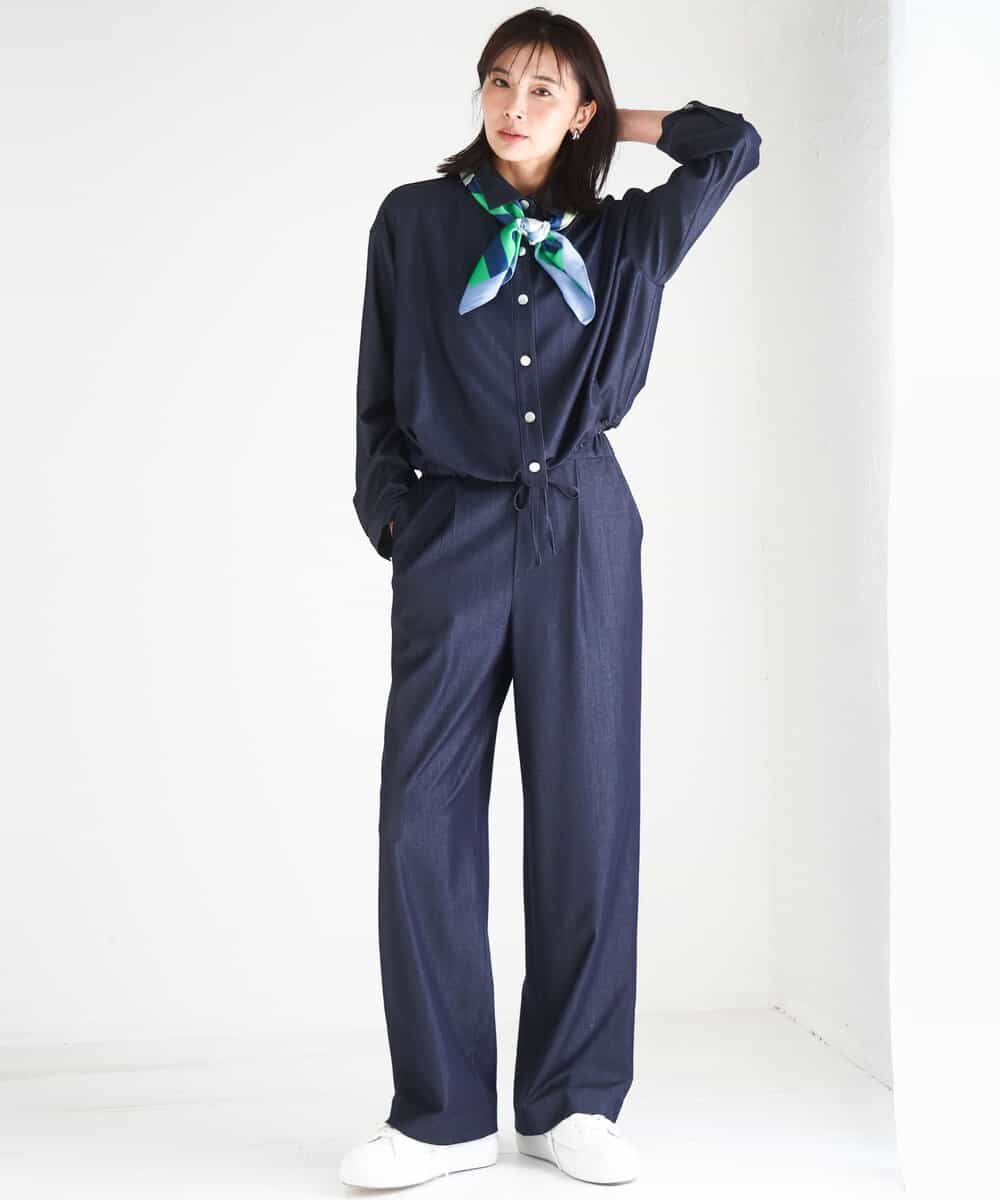 FKLGD30160 MK MICHEL KLEIN(MK ミッシェルクラン) [SANAGARAシリーズ/UVカット/接触冷感/洗える]デニムライク ワイドパンツ ネイビー