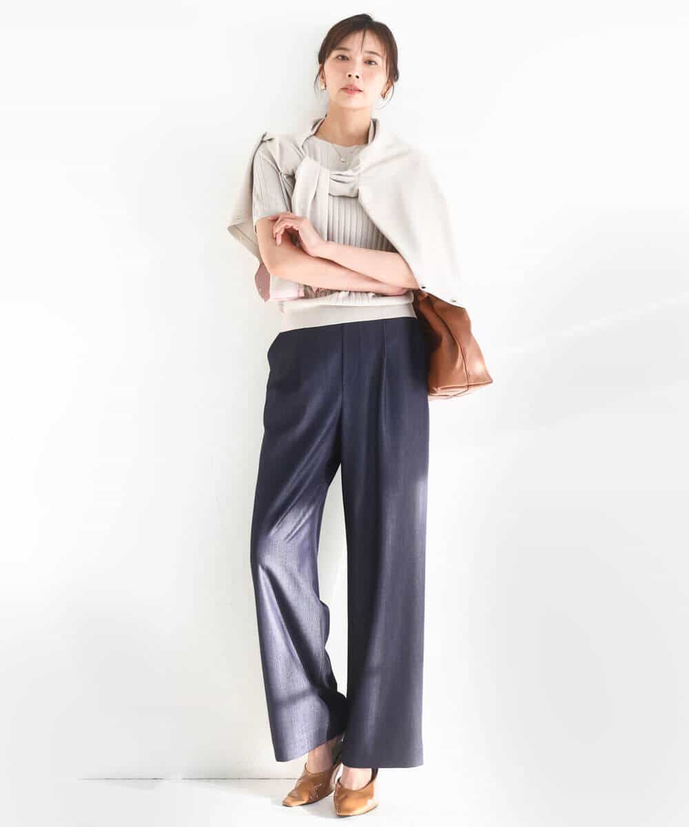 FKLGD30160 MK MICHEL KLEIN(MK ミッシェルクラン) [SANAGARAシリーズ/UVカット/接触冷感/洗える]デニムライク ワイドパンツ ネイビー