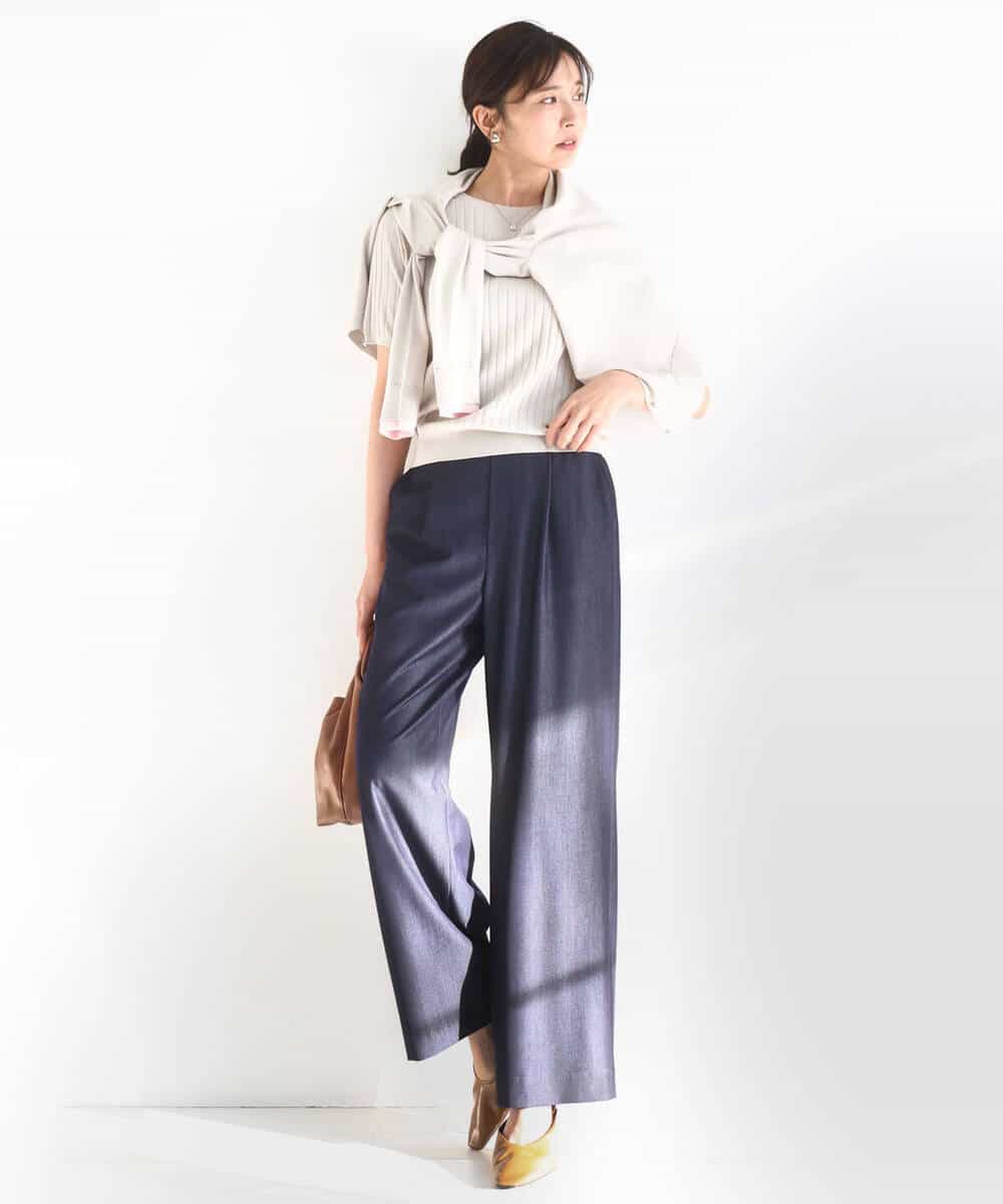 FKLGD30160 MK MICHEL KLEIN(MK ミッシェルクラン) [SANAGARAシリーズ/UVカット/接触冷感/洗える]デニムライク ワイドパンツ ネイビー