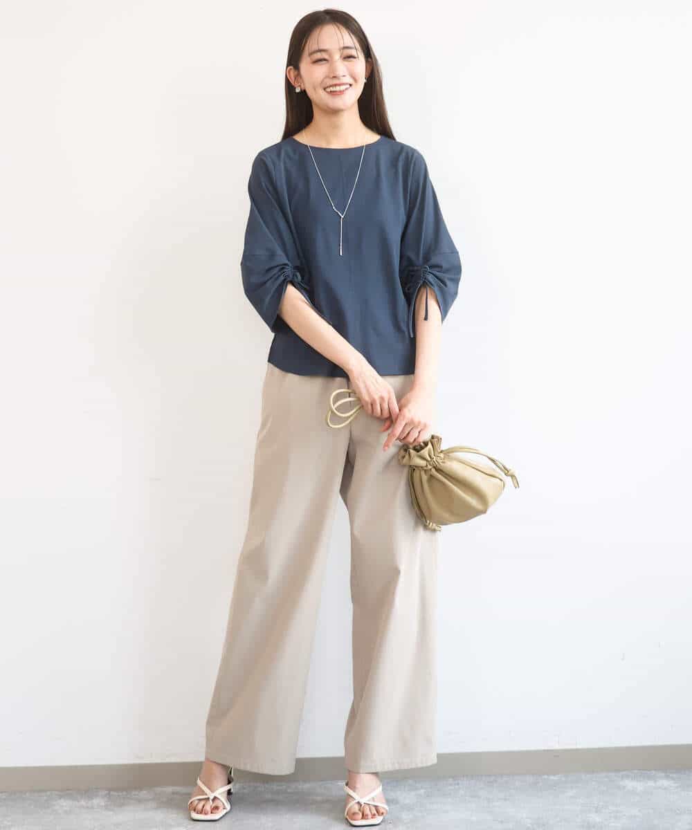 FKLGD40170 MK MICHEL KLEIN(MK ミッシェルクラン) [抗ピリング/洗える]コットンライクストレッチワイドパンツ ネイビー