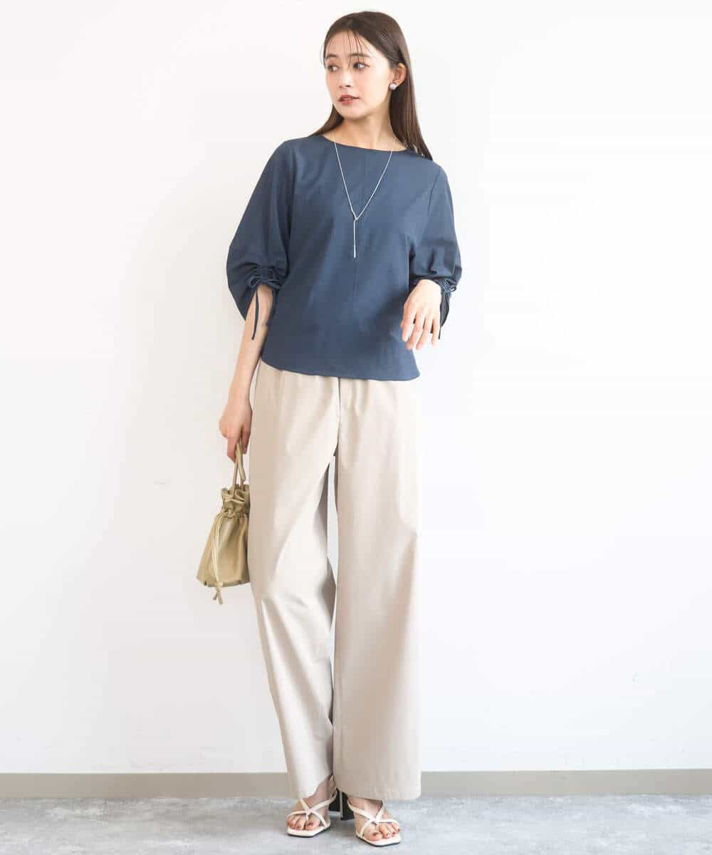 FKLGD40170 MK MICHEL KLEIN(MK ミッシェルクラン) [抗ピリング/洗える]コットンライクストレッチワイドパンツ ネイビー