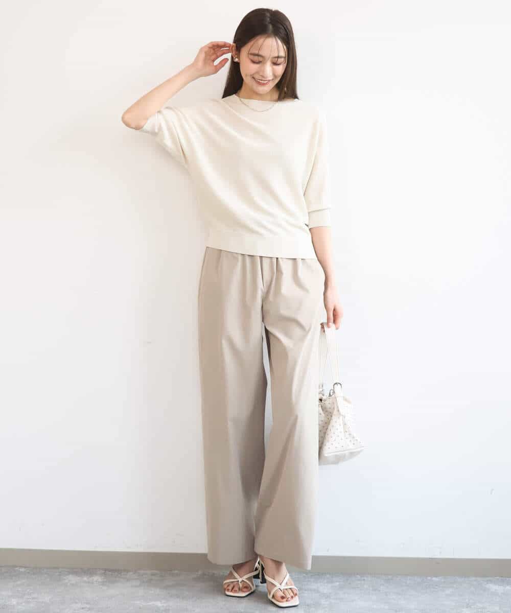 FKLGD40170 MK MICHEL KLEIN(MK ミッシェルクラン) [抗ピリング/洗える]コットンライクストレッチワイドパンツ ネイビー