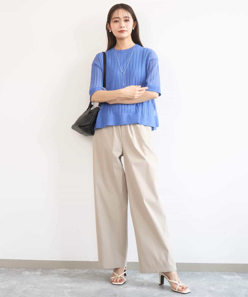 FKLGD40170 MK MICHEL KLEIN(MK ミッシェルクラン) [抗ピリング/洗える]コットンライクストレッチワイドパンツ ネイビー