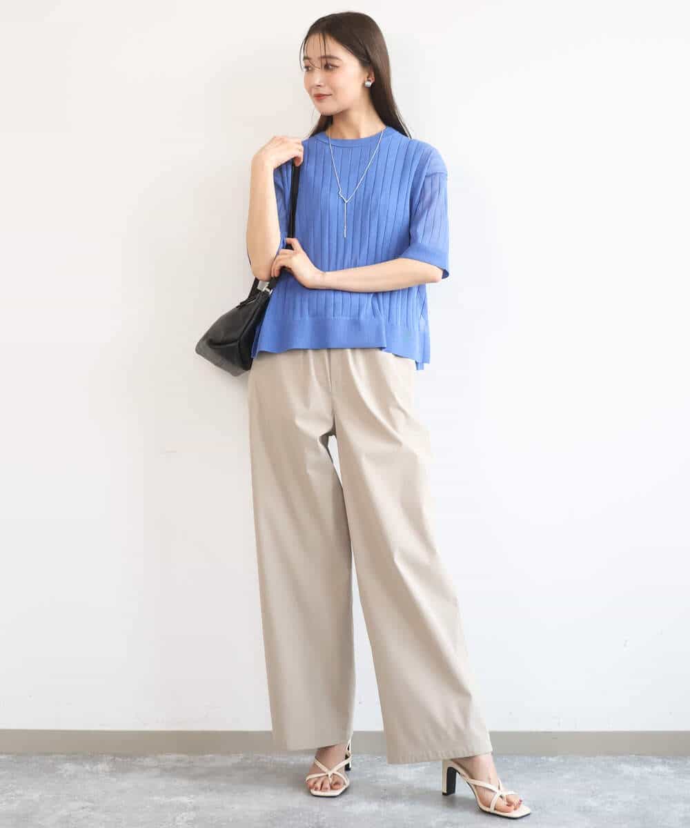 FKLGD40170 MK MICHEL KLEIN(MK ミッシェルクラン) [抗ピリング/洗える]コットンライクストレッチワイドパンツ ネイビー