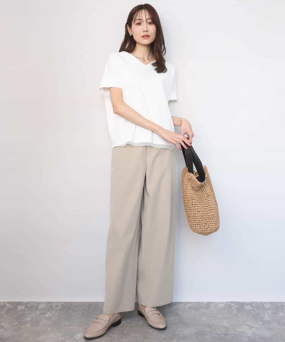 FKLGD40170 MK MICHEL KLEIN(MK ミッシェルクラン) [抗ピリング/洗える]コットンライクストレッチワイドパンツ ネイビー