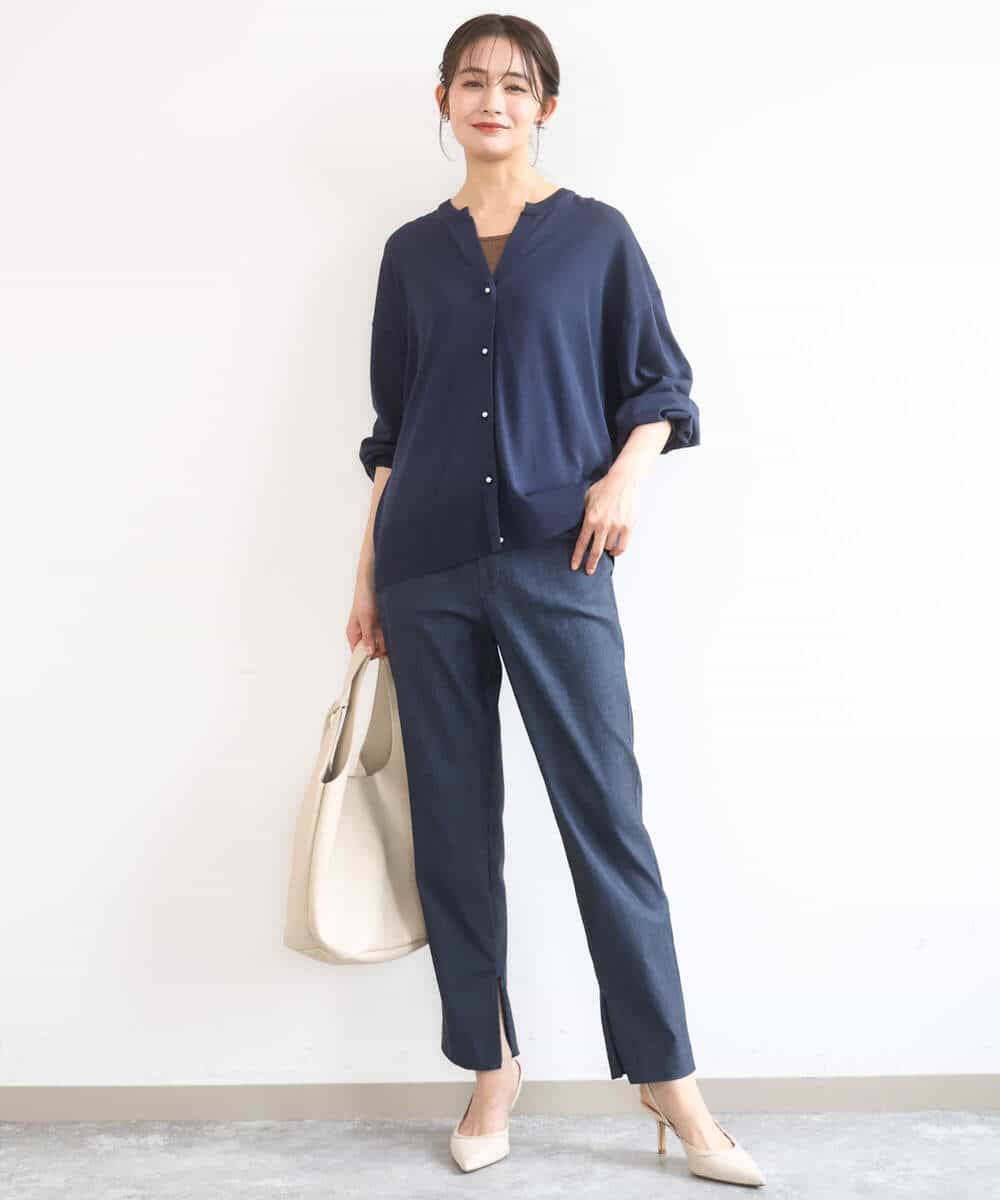 FKLGD41130 MK MICHEL KLEIN(MK ミッシェルクラン) [洗える]ハイストレッチ細身シルエットパンツ ネイビー