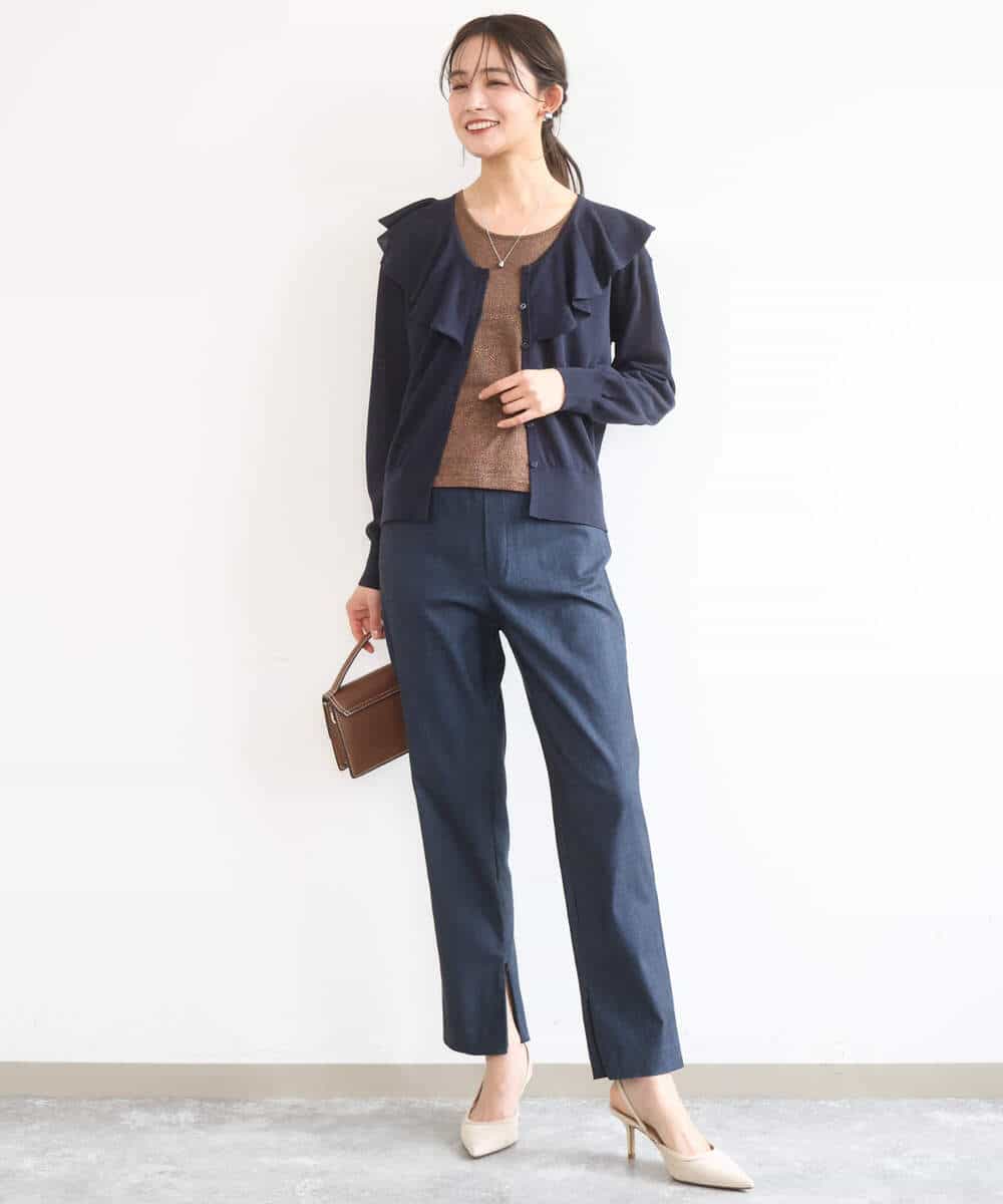 FKLGD41130 MK MICHEL KLEIN(MK ミッシェルクラン) [洗える]ハイストレッチ細身シルエットパンツ ネイビー