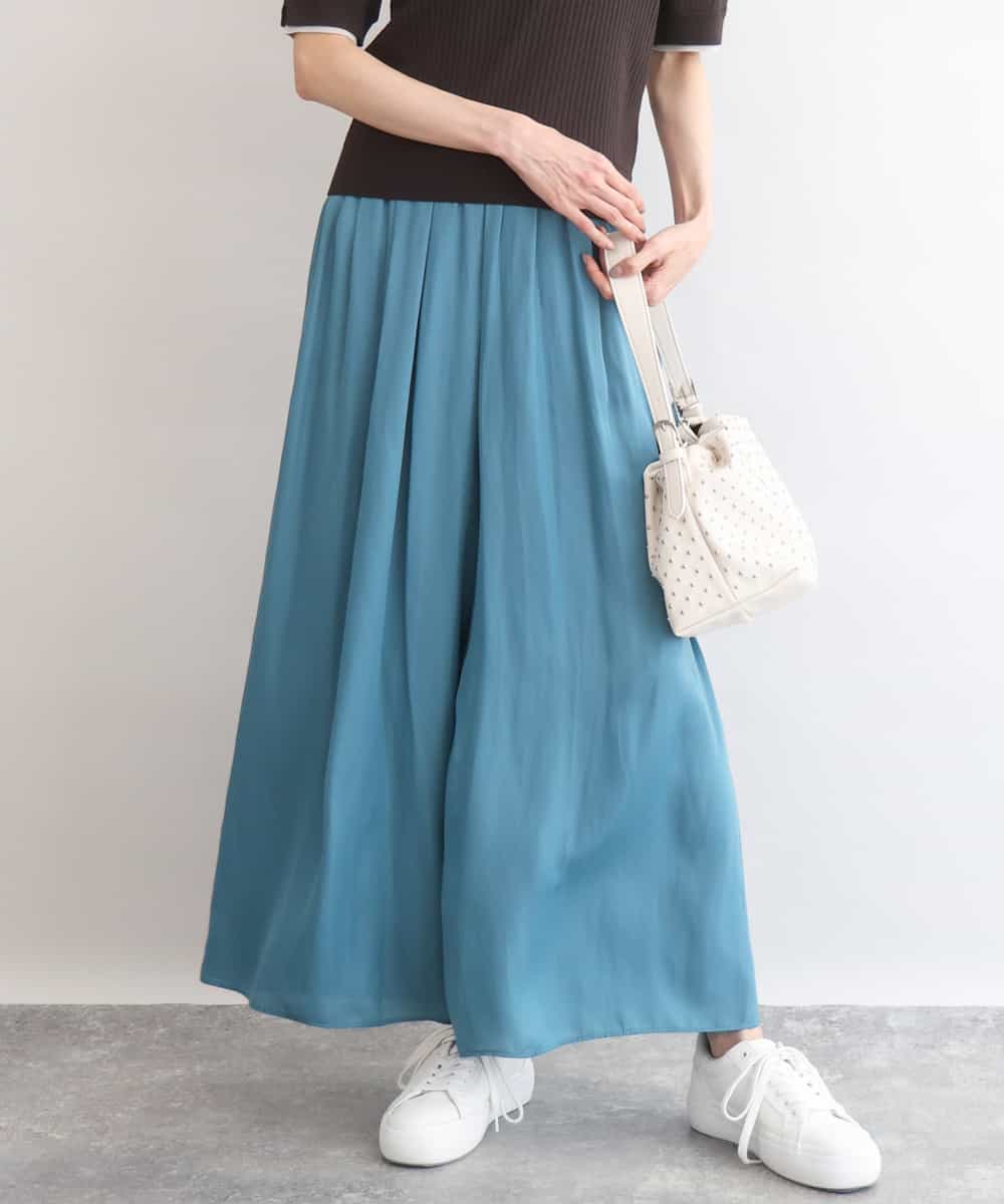 FKLGD53160 MK MICHEL KLEIN(MK ミッシェルクラン) [瞬美シリーズ/UVカット/接触冷感/洗える]サテンワイドパンツ ターコイズ