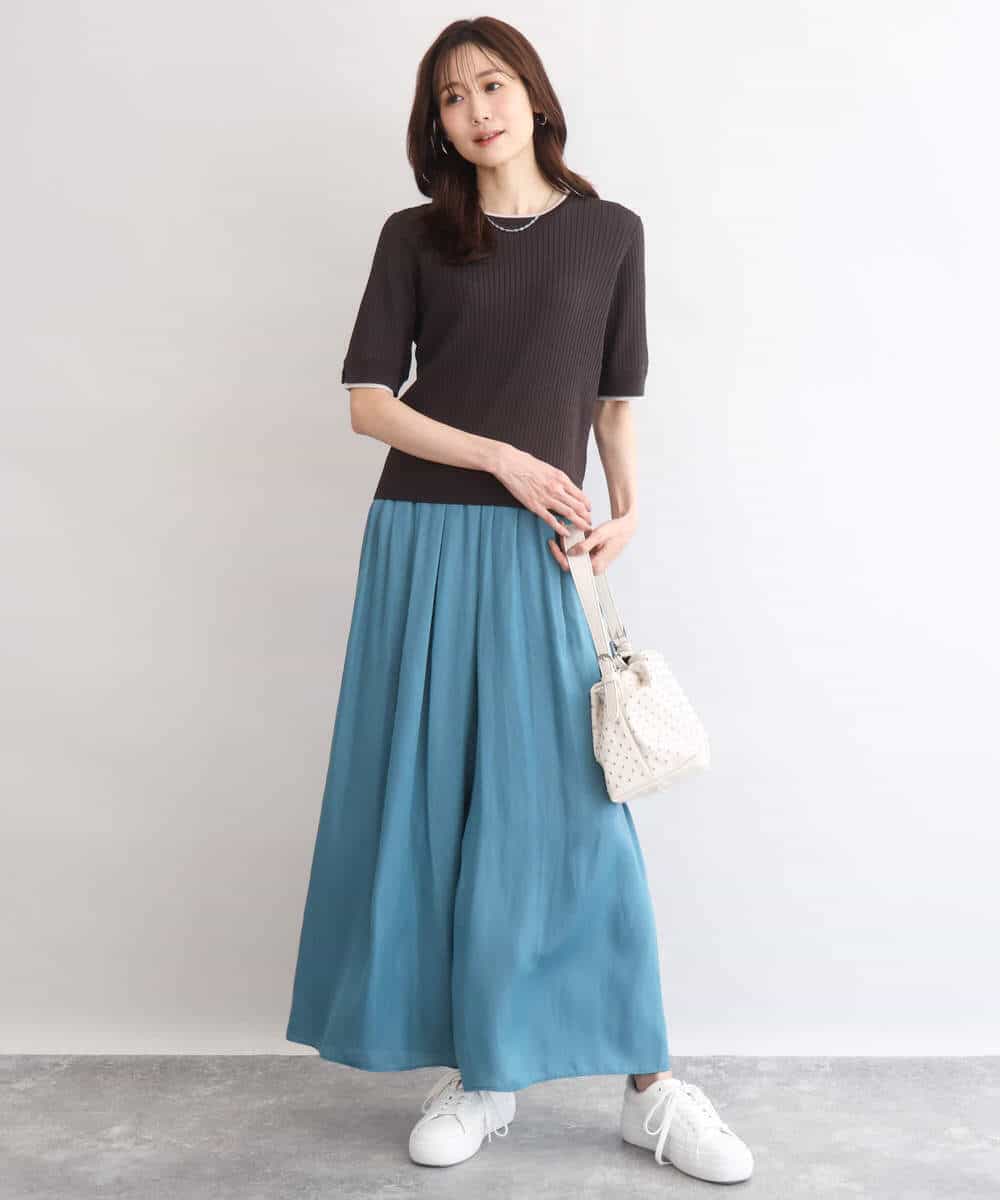FKLGD53160 MK MICHEL KLEIN(MK ミッシェルクラン) [瞬美シリーズ/UVカット/接触冷感/洗える]サテンワイドパンツ キャメル