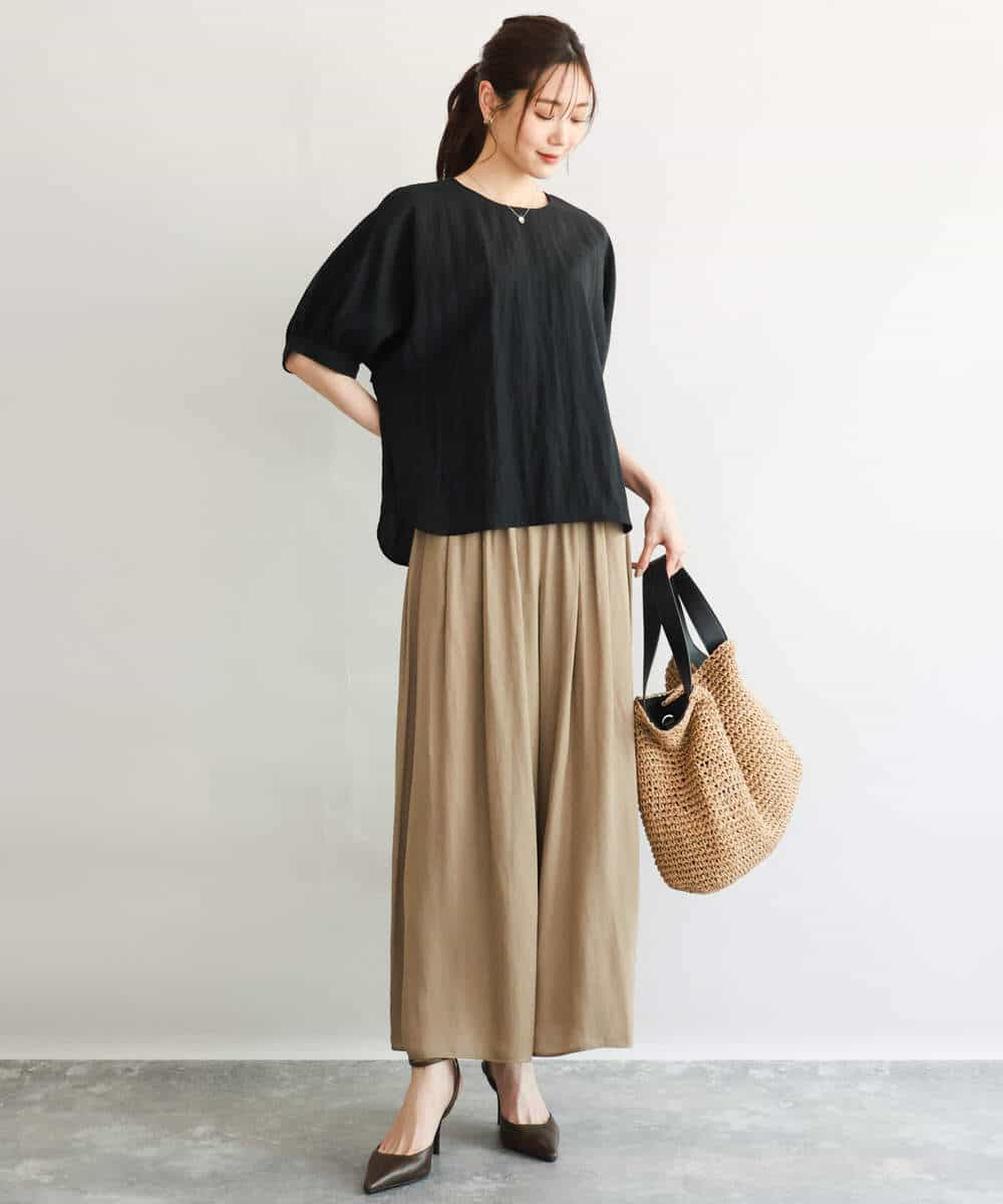 FKLGD53160 MK MICHEL KLEIN(MK ミッシェルクラン) [瞬美シリーズ/UVカット/接触冷感/洗える]サテンワイドパンツ キャメル