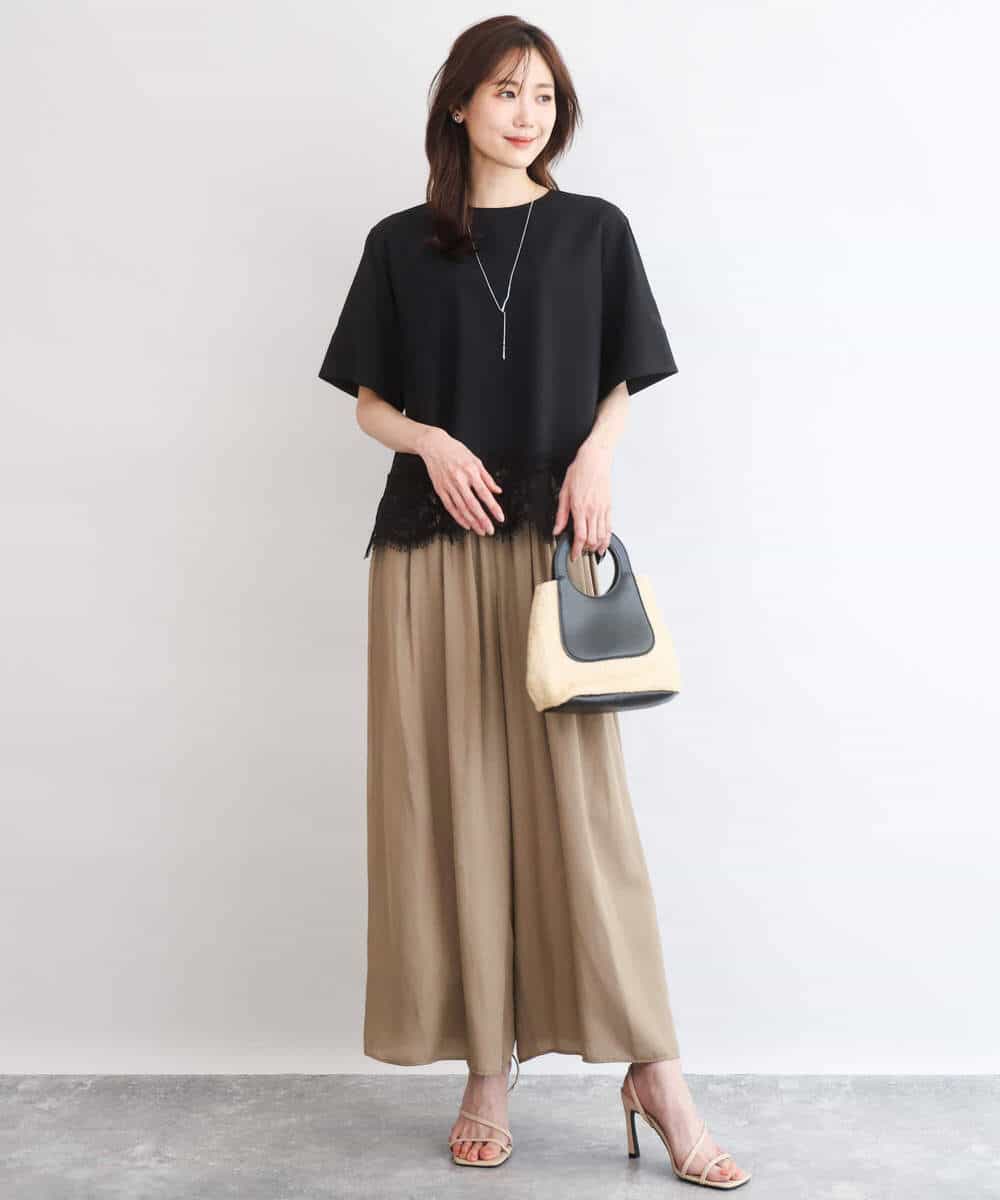 FKLGD53160 MK MICHEL KLEIN(MK ミッシェルクラン) [瞬美シリーズ/UVカット/接触冷感/洗える]サテンワイドパンツ キャメル
