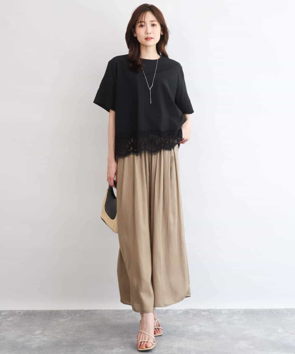 FKLGD53160 MK MICHEL KLEIN(MK ミッシェルクラン) [瞬美シリーズ/UVカット/接触冷感/洗える]サテンワイドパンツ キャメル