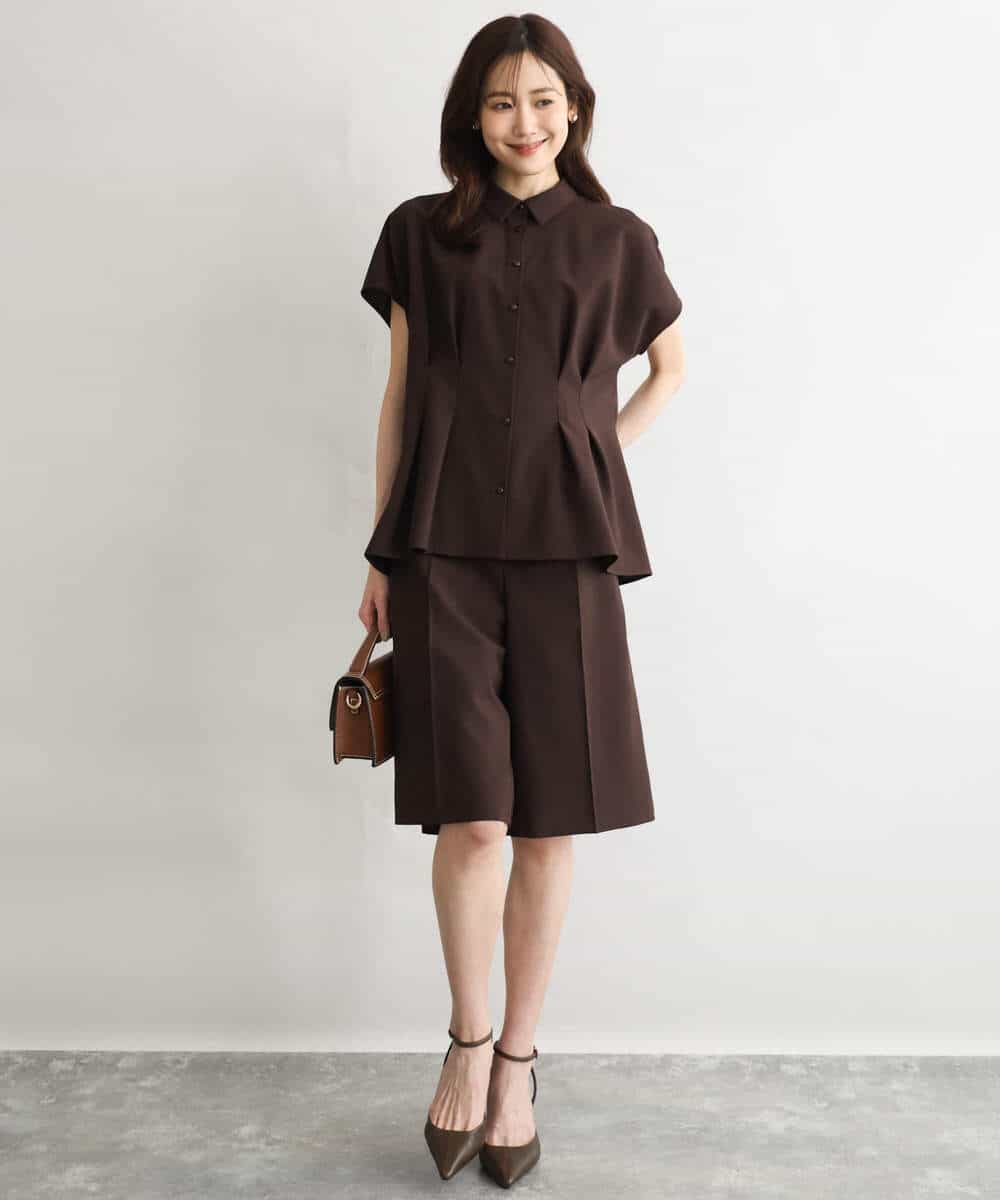 FKLGD57150 MK MICHEL KLEIN(MK ミッシェルクラン) [洗える]リネンライクストレッチ ショートパンツ ベージュ