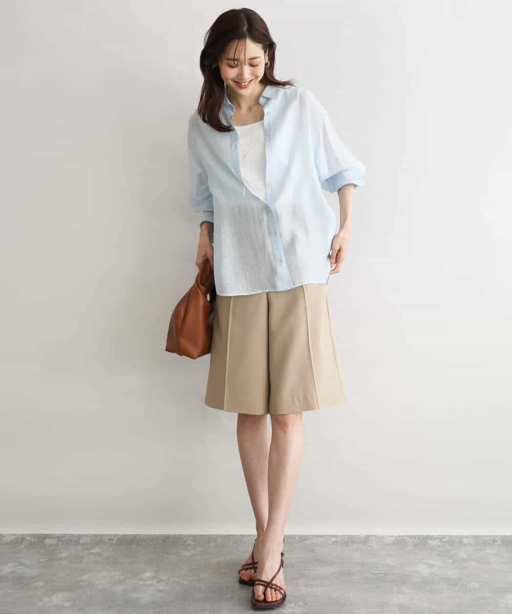 FKLGD57150 MK MICHEL KLEIN(MK ミッシェルクラン) [洗える]リネンライクストレッチ ショートパンツ ベージュ
